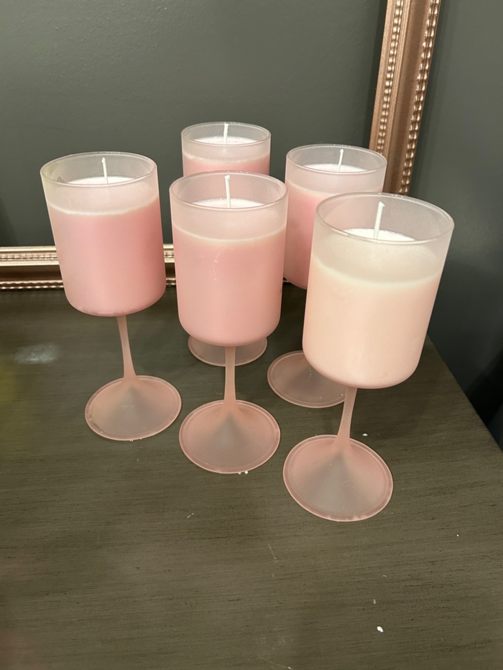 Handmade Candle in Pink Stemmed Glass Scent: Fairytale - Set of 5